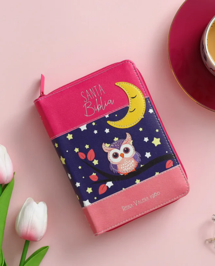 Biblia RVR60 025 cz PJR Primor Fucsia/lila/ rosa Luna – Búho