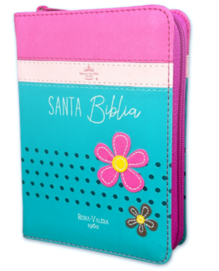 Biblia RVR60 025 cz PJR Primor Fucsia/Rosa/Turquesa con flores