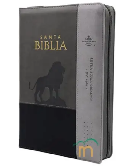 Biblia RVR60 025czti PJR - Expresión. Negro/gris León Con cierre y con índice.