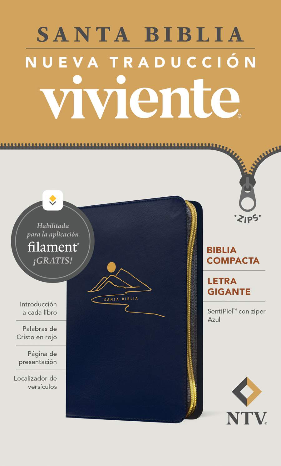 Biblia compacta NTV, letra grande con Filament (Con cierre) Azul