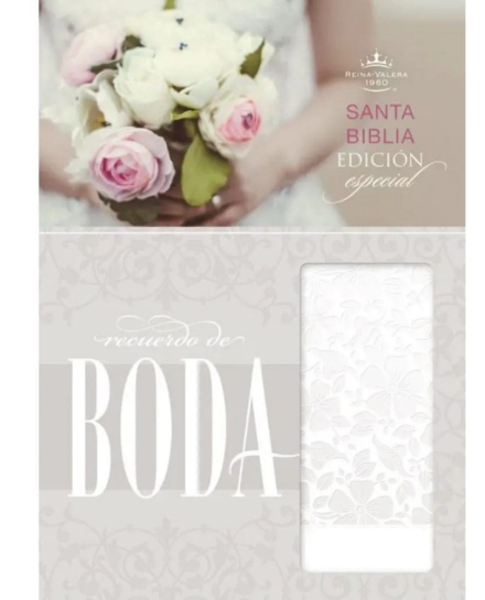 RVR 1960 Biblia Boda, filigrana blanca/rosa palo simil piel