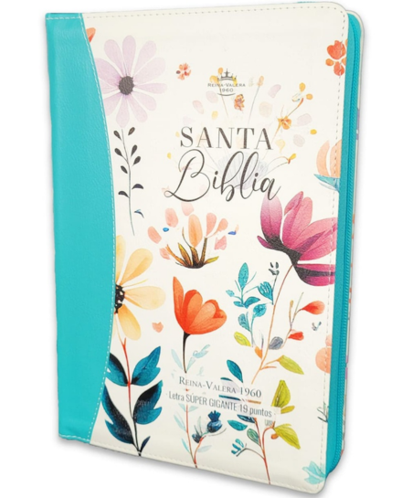 Biblia RVR60 025czti PJR CP jardín turquesa con índice y cierre.
